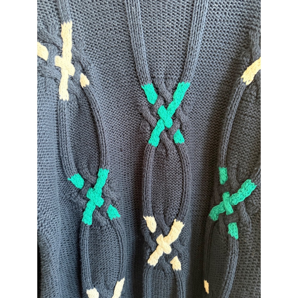 The‎ Kensington Collection Hand Knit Cotton Sweater Navy Blue Teal Geometric L - Picture 5 of 5